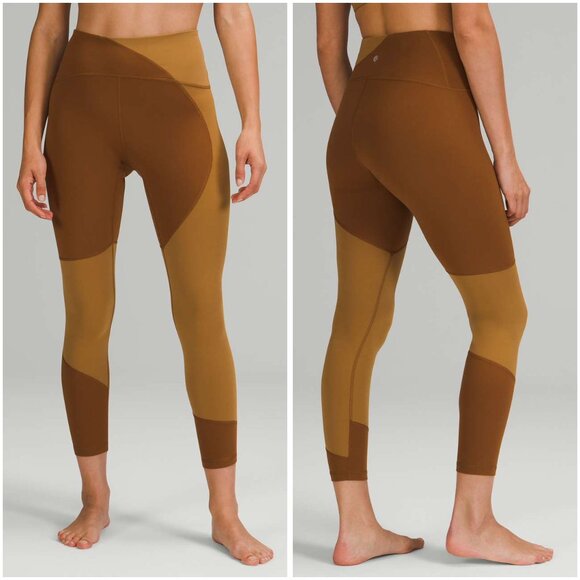Lululemon Nulu Colour Block High-Rise Tight 25" Copper Brown/Bold Beige Size 2 - Picture 1 of 8